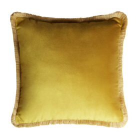 Velvet Fifty Cushion With Fringes Mustard, Made in Italy