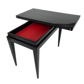 Art Deco Games Table, Black Lacquer, Red and Black leather, France circa 1930