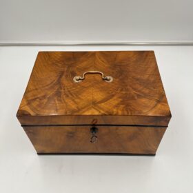 Large Biedermeier Box or Chest, Walnut Veneer, Brass, South Germany circa 1820