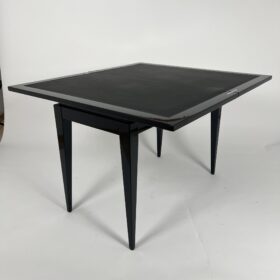 Art Deco Games Table, Black Lacquer, Red and Black leather, France circa 1930