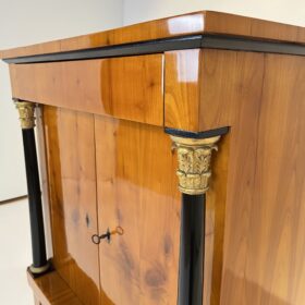 German Biedermeier Half-Cabinet, Cherry Veneer, Full Columns, Southern Germany, circa 1820