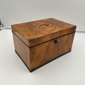 Large Biedermeier Box or Chest, Walnut Veneer, Brass, South Germany circa 1820