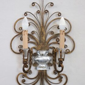 Gilded Iron and Crystal Sconces by Maison Baguès, France 1950s