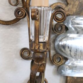 Gilded Iron and Crystal Sconces by Maison Baguès, France 1950s