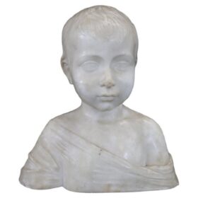 Sculpture in White Marble of Carrara, Bust of a Child, Italy