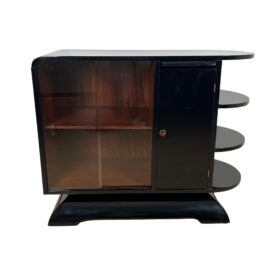 Art Deco Half Cabinet, Black Lacquer, Mahogany, France circa 1930