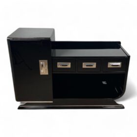 Art Deco Sideboard with Dry Bar, Black Lacquer, France circa 1930