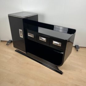 Art Deco Sideboard with Dry Bar, Black Lacquer, France circa 1930