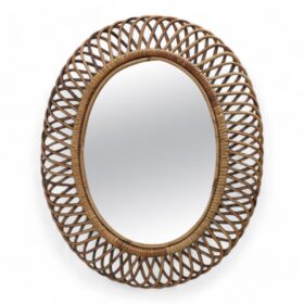 Oval Wall Mirror with Bamboo Frame by Franco Albini, Italy 1960s