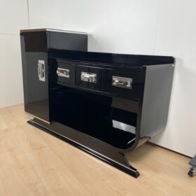 Art Deco Sideboard with Dry Bar, Black Lacquer, France circa 1930