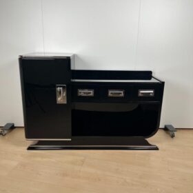 Art Deco Sideboard with Dry Bar, Black Lacquer, France circa 1930