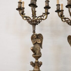 Pair of Antique Candelabras or Table Lamps in Bronze with Seven Lights