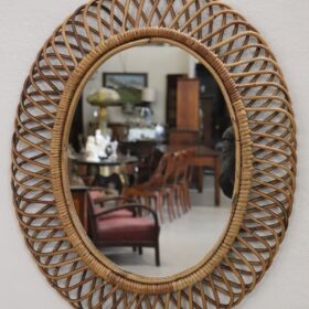 Oval Wall Mirror with Bamboo Frame by Franco Albini, Italy 1960s