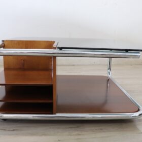 Square Coffee Table, Italy 1970s, Walnut, Glass and Chrome