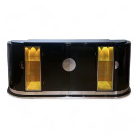 Large Art Deco Sideboard, Black Lacquer, Maple, Lighting, France circa 1930