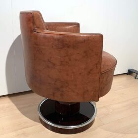 Art Deco Swivel Chair, De Coene Freres, Leather, Rosewood, France circa 1930