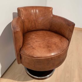 Art Deco Swivel Chair, De Coene Freres, Leather, Rosewood, France circa 1930