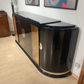 Large Art Deco Sideboard, Black Lacquer, Maple, Lighting, France circa 1930