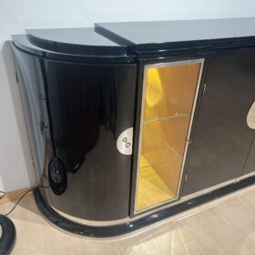 Large Art Deco Sideboard, Black Lacquer, Maple, Lighting, France circa 1930