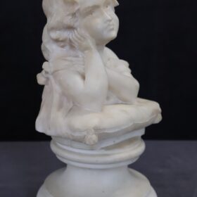 Sculpture in White Marble, Bust of a Little Girl, Signed