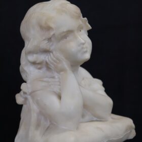 Sculpture in White Marble, Bust of a Little Girl, Signed