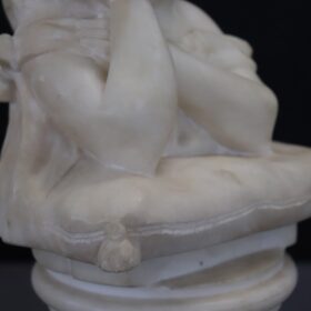 Sculpture in White Marble, Bust of a Little Girl, Signed