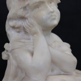 Sculpture in White Marble, Bust of a Little Girl, Signed