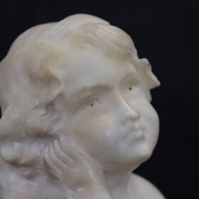 Sculpture in White Marble, Bust of a Little Girl, Signed