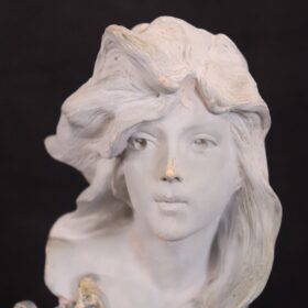 Terracotta Sculpture Bust of Woman, Signed