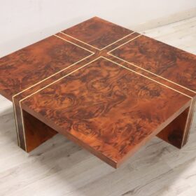 Italian Design Square Coffee Table in Walnut Burl, 1970s