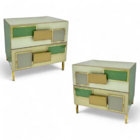 Pair of Bespoke Mid Century Style Dressers, Wood and Glass