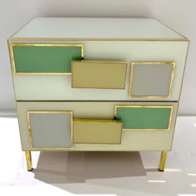 Pair of Bespoke Mid Century Style Dressers, Wood and Glass