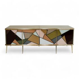 Bespoke Mid-Century Style Sideboard: Wood, Glass, and Brass