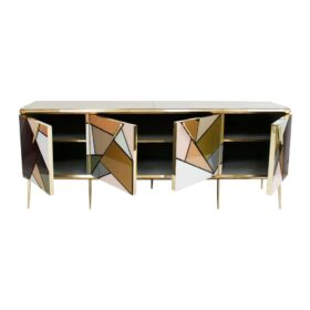 Bespoke Mid-Century Style Sideboard: Wood, Glass, and Brass