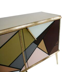 Bespoke Mid-Century Style Sideboard: Wood, Glass, and Brass