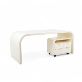 1970s French Desk White Lacquered Plywood