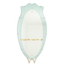 Console mirror in two-tone glass and gilded brass. Circa 1950.