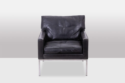 Pair Armchairs Black Leather - Front - Styylish