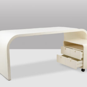 1970s French Desk White Lacquered Plywood