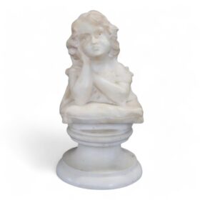 Sculpture in White Marble, Bust of a Little Girl, Signed