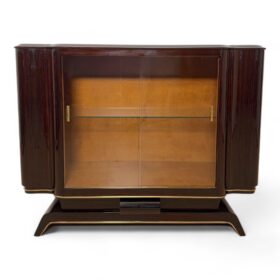 Art Deco Vitrine Sideboard, Macassar Ebony, Maple, Brass, Glass, Paris circa 1930