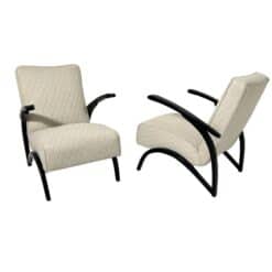 Pair of Art Deco Lounge Chairs by J. Halabala, Black Laquer, Czechia circa 1930