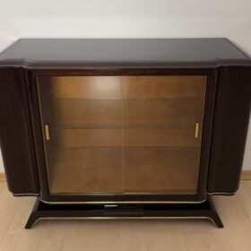 Art Deco Vitrine Sideboard, Macassar Ebony, Maple, Brass, Glass, Paris circa 1930
