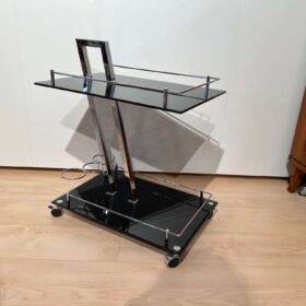 Vintage Italian Bar Cart, Black Glass and Chrome, 1970s