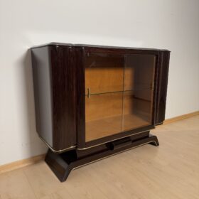 Art Deco Vitrine Sideboard, Macassar Ebony, Maple, Brass, Glass, Paris circa 1930
