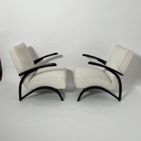 Pair of Art Deco Lounge Chairs by J. Halabala, Black Laquer, Czechia circa 1930