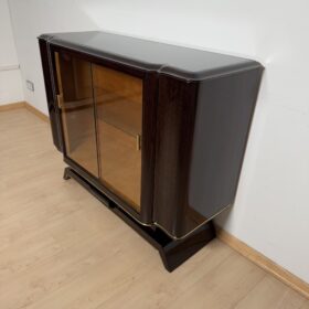 Art Deco Vitrine Sideboard, Macassar Ebony, Maple, Brass, Glass, Paris circa 1930