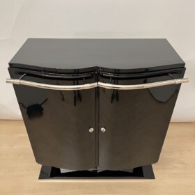 Art Deco Bar-Sideboard, Black Lacquer and Chrome, France circa 1930