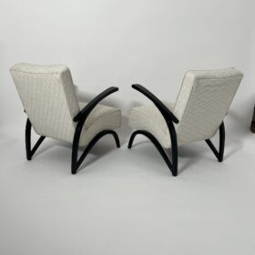 Pair of Art Deco Lounge Chairs by J. Halabala, Black Laquer, Czechia circa 1930