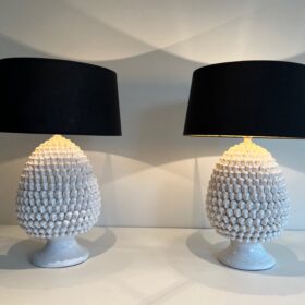 Pair of White Ceramic Table Lamps Circa 1970